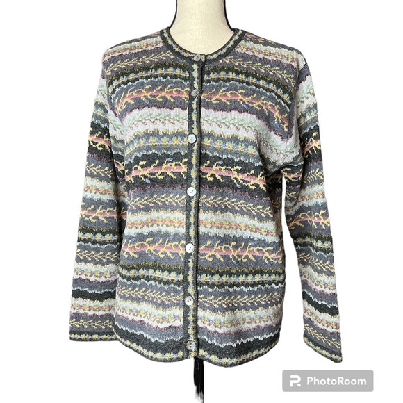 Talbots Women's Fair Isle Cardigan Sweater Size SP in Multicolor Lambswool Blend - Picture 1 of 9